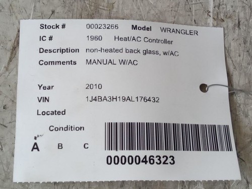 Temperature Control Non-heated Back Glass With AC Fits 07-10 WRANGLER 216142
