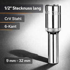 Stecknuss Aufsatz 1/2" CrV 6 Kant Satz lang Nuss Werkzeug Ratsche Steckschlüssel