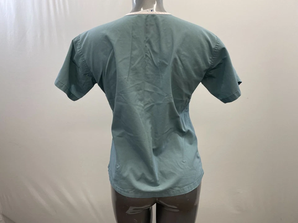 Mobb Women's Medical Scrub Top Size Small Green Wrap V Neck Short Sleeve - Image 3 of 4