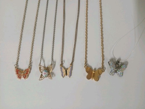Y2K Butterfly Necklace Bundle Lot 5pc Coquette Fairycore Gold Tone Enamel