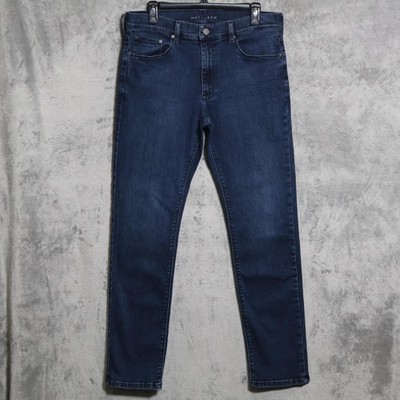 Mott & Bow Jeans Mens 33x32 Blue Skinny Slim Dark Wash Stretch Whiskering