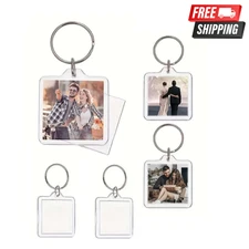 5 Pcs Acrylic Keychain Square Shaped Blank Transparent Keyring for Photo Frame