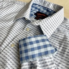Egara Men's Button Up Dress Geometric Non-Iron Slim Fit Stretch Size XL Blue Wht