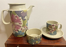 Vintage Mid Century Surrey Ceramics Studio Pottery Floral Coffee Pot Set Cups X5