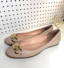 Kate Spade Phoebe Pale Pink Leather Flats with Gold Buckle Preppy Size 9.5M