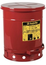 Justrite 09300 Red 10 Gallon Galvanized Oily Waste Can W/ Foot Pedal