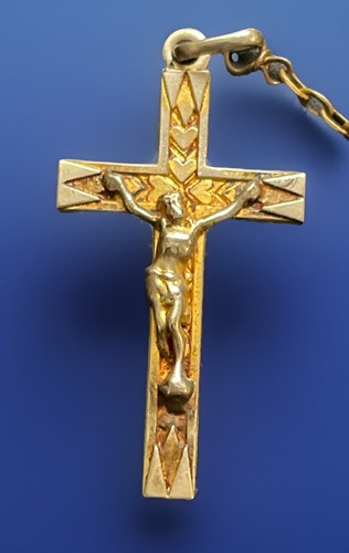 Vintage Catholic Rectangular Caramel Milk Glass Rosary, Gold Tone Crucifix - Picture 3 of 7