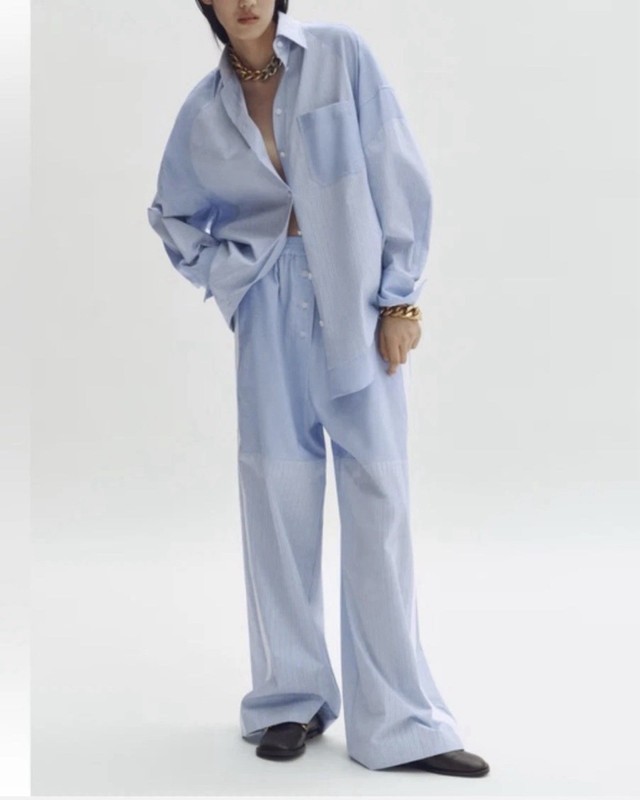 Stella McCartney H&M Light Blue paneled poplin Pants with White Stripe NWT S