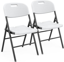 Portable HDPE Plastic Folding Chairs with Steel Frame White 2 Pack