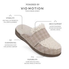 Vionic Gemma II Arch Support Slippers Slip On Scuffs Faux Fur Cream Plaid Size 9