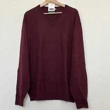 Mens TURNBURY MERINO WOOL Burgundy Purple Sweater Pullover V-Neck Long Sleeve L
