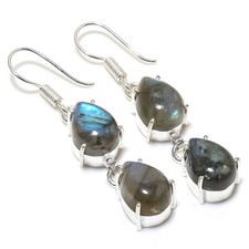 Labradorite Gemstone Handmade 925 Sterling Silver Earring Size 1.9