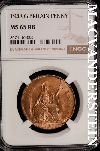 Great Britain: 1948 One Penny - NGC MS 65 RB - Brilliant Uncirculated  #SLi356