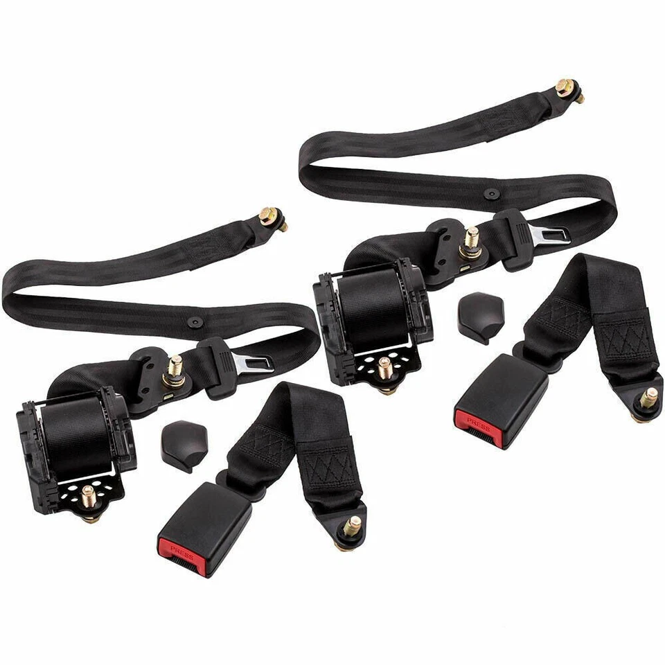 Conjunto de 2 correas de cinturón de seguridad retráctiles ajustables de 3 puntos negro coche Foto 3 de 4