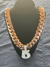 14k Gold Cuban Link Necklace with Number 5 Pendant Fashion Jewelry