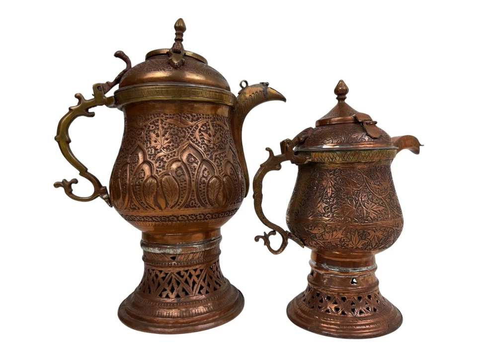 "2 piezas decorativas hechas a mano de cobre Samovar de Cachemira del Himalaya 12,5"" 10"" té" Foto 2 de 4