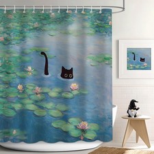 APROPHIC Cat Shower Curtain, Boho Modern Cute 72"W x 72"L Pack of 1 , Pond