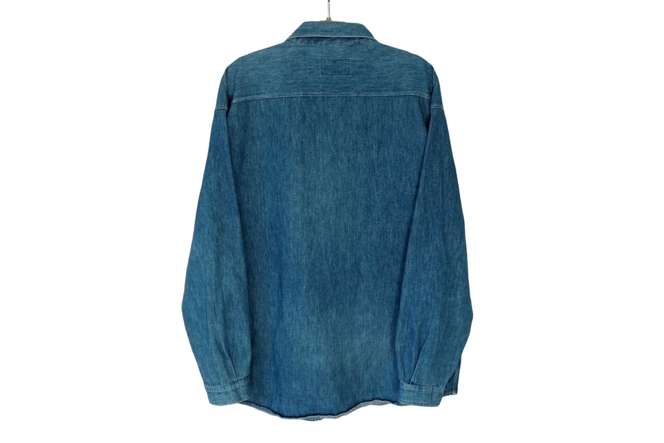 Camisa ARMANI Vintage Tamanho XL azul estilo jeans anos 90 streetwear abotoado - Imagem 2 de 4