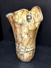 Vintage MCM Zorza Poland Hand Blown Art Glass 13.5" Tall x 7" Handkerchief Vase