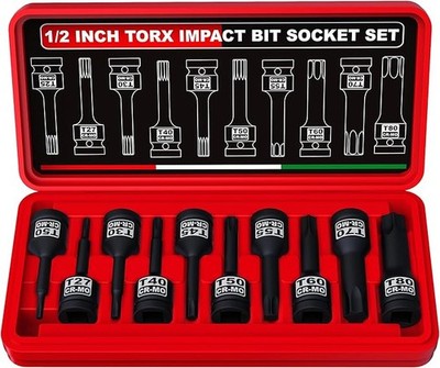 1/2'' Drive Impact Torx Bit Socket Set T25-T80 Cr-Mo Steel with Heavy Duty Case