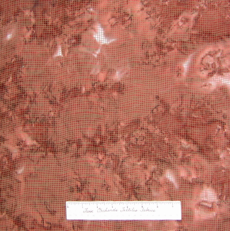 Batik Fabric - Rust Brown & Green Net Design - Quilting Cotton YARD - Image 2 of 2