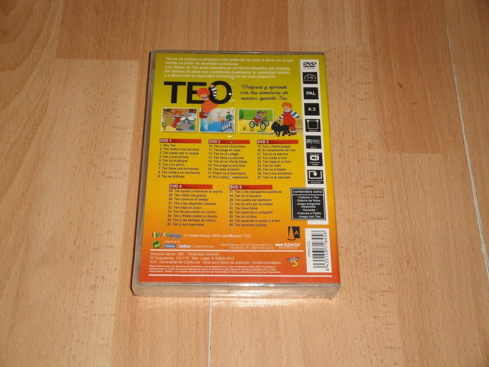 TEO SERIE INFANTIL DE NIÑOS EN DVD PARA APRENDER CON 5 DISCOS NUEVA PRECINTADA - Imagen 2 de 2