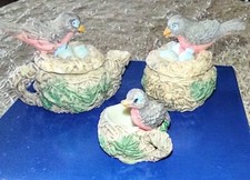 Miniature Birds on Eggs Nest Tea Set with Cup Sugar  Creamer Resin 5 Pieces