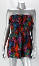 American Rag Juniors Blue Red Combo Strapless Printed Ruffled Romper S