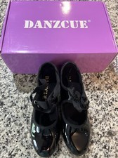 Danzcue Classic Tap Shoes Black shiny with Heels Brand New sz 3.5M Fast Shipping