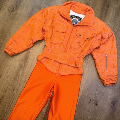 Womens Nils Ski Suit Snowsuit One piece Snow Bib Legging Retro Vtg 80s Orange 10
