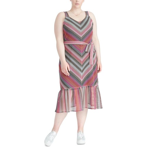 Rachel Roy Dress Finn Chevron V Neck Mesh Print Metallic Plus Sz 1X NEW ...
