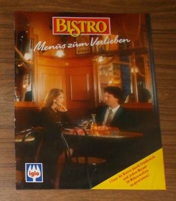 Seltene Werbung | Broschüre + Postkarte IGLO BISTRO - Menus zum Verlieben 1987