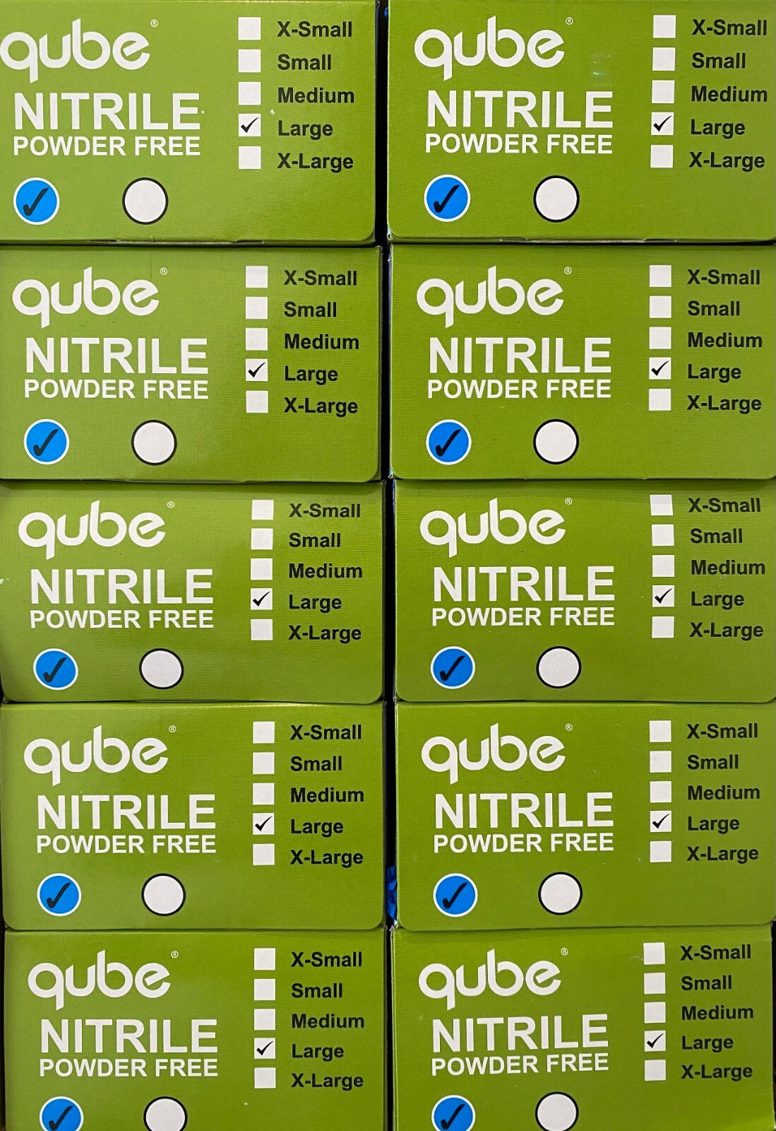 10 boxes of 100 QUBE Nitrile PowderFree Gloves Large = 1000 gloves eBay