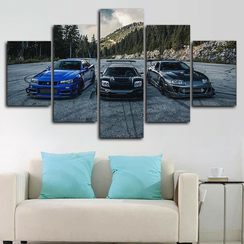 NSX vs Skyline R34 vs Supra Cars 5 Piece Canvas Print Wall Art