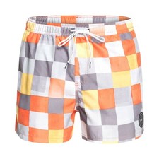 Image of QUIKSILVER RESIN CHECK 15" SWIM SHORTS FOR MEN - TIGER ORANGE – LARGE - BNWT