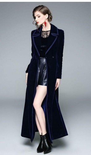 Womens Ladies Vintage Velvet Long Parka A Line Coat Elegant Maxi Jacket Casual - Picture 10 of 15
