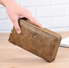 Men double zip wallet phone Wallet Holder Blocking Pocket RFID Protected