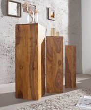 Massive Design Dekosäule Makassar 3er Set Sheesham Beistelltisch Tisch natur