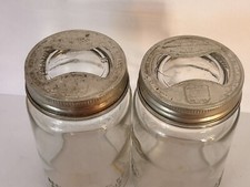 2 Vintage Presto Quart Canning Jars Wide Mouth Glass Top Lids