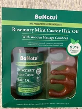 Rosemary Mint Castor Hair Oil 7.9 oz. with Wooden Massage Comb Set