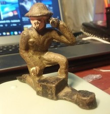 1920 s Grey Iron Toy Soldier - Soldier Talking on a Field Phone