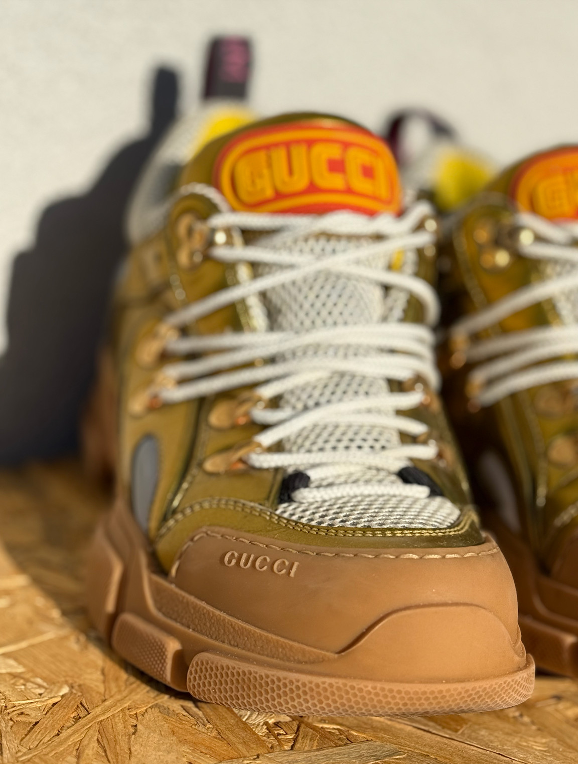 Authentic GUCCI Gold Flashtrek Leather Sneakers Womens EU 39 UK 6 RRP£1590 MINT image 5