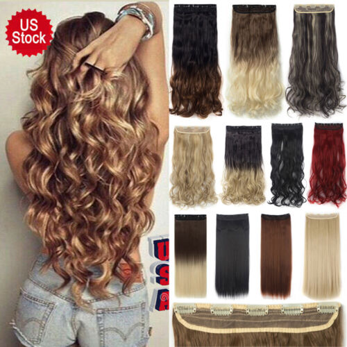 5 Clips One Piece THICK 100% Natural Clip in Hair Extensions Full Head As Human - Picture 1 of 31