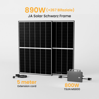 Balkonkraftwerk 890W Bifazial PV Modul mit 800W Wifi Wechselrichter Solaranlage