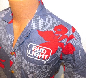 vtg-BUD-LIGHT-BEER-Floral-Button-Shirt-MED-Fit-Red-Gray-Hawaiian-80s-90s-beach