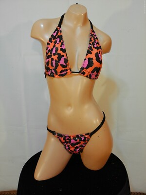 Exotic dancer stripper multicolor two piece bikini dance outfit - dancewear