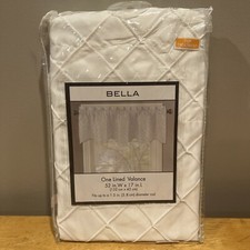 Bella White Diamond Lined Valance 52x17" Fits 1.5in Rod Top Curtain Scalloped