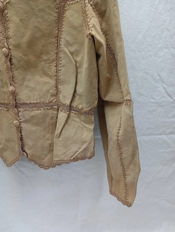 Camisa Chaqueta Gamuza Essentials Marrón Patchwork Botón Talla XL Grande Cuero Foto 4 de 4