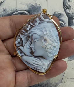 Authentic Shell cameo pendant handmade made in italy sterling silver gold plated