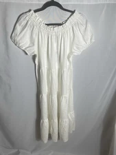 Saks Fifth Avenue White Linen Puff Sleeve Tiered Midi Dress XL NWT